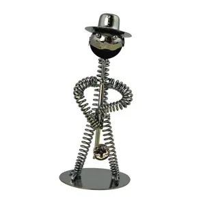 Metal Bolt Sculpture with Springs with a Man Playing the Saxophone 7.5” Tall