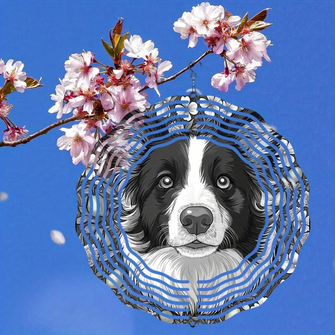3D Hexagonal Reflective Metal Wind Spinner, Border Collie Design 360° Rotating Outdoor Decor, Easy Install, Ideal for Holidays & Gifting