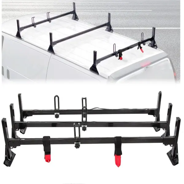 Van Ladder Racks 3 Bar Roof Racks 59 Inches Compatible with 1996-Up Chevy Express Fullsize 800 LBS Capacity Steel Black