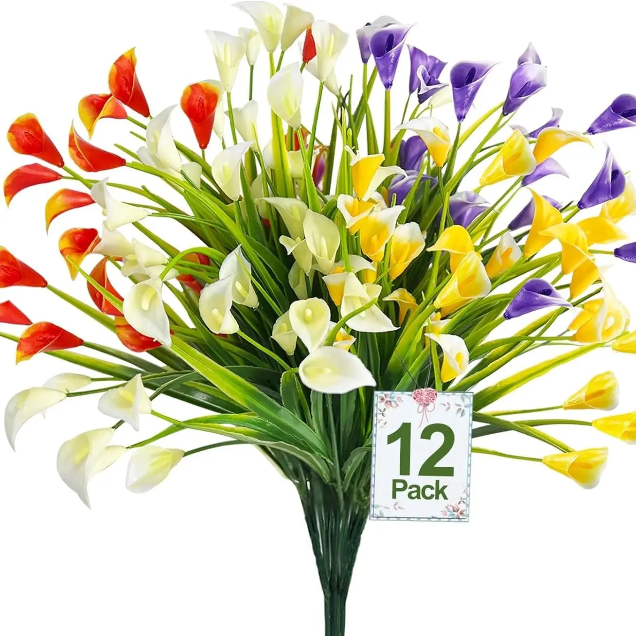 12 Pcs Artificial Calla Lilies, UV-Resistant Plastic Fake Flowers, Faux Flowers, Fake Floral Decor, Indoor Outdoor Decoration, Perfect for Home Porch & Garden