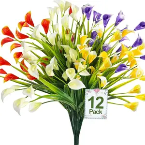 12 Pcs Artificial Calla Lilies, UV-Resistant Plastic Fake Flowers, Faux Flowers, Indoor Outdoor Decoration, Perfect for Home Porch & Garden