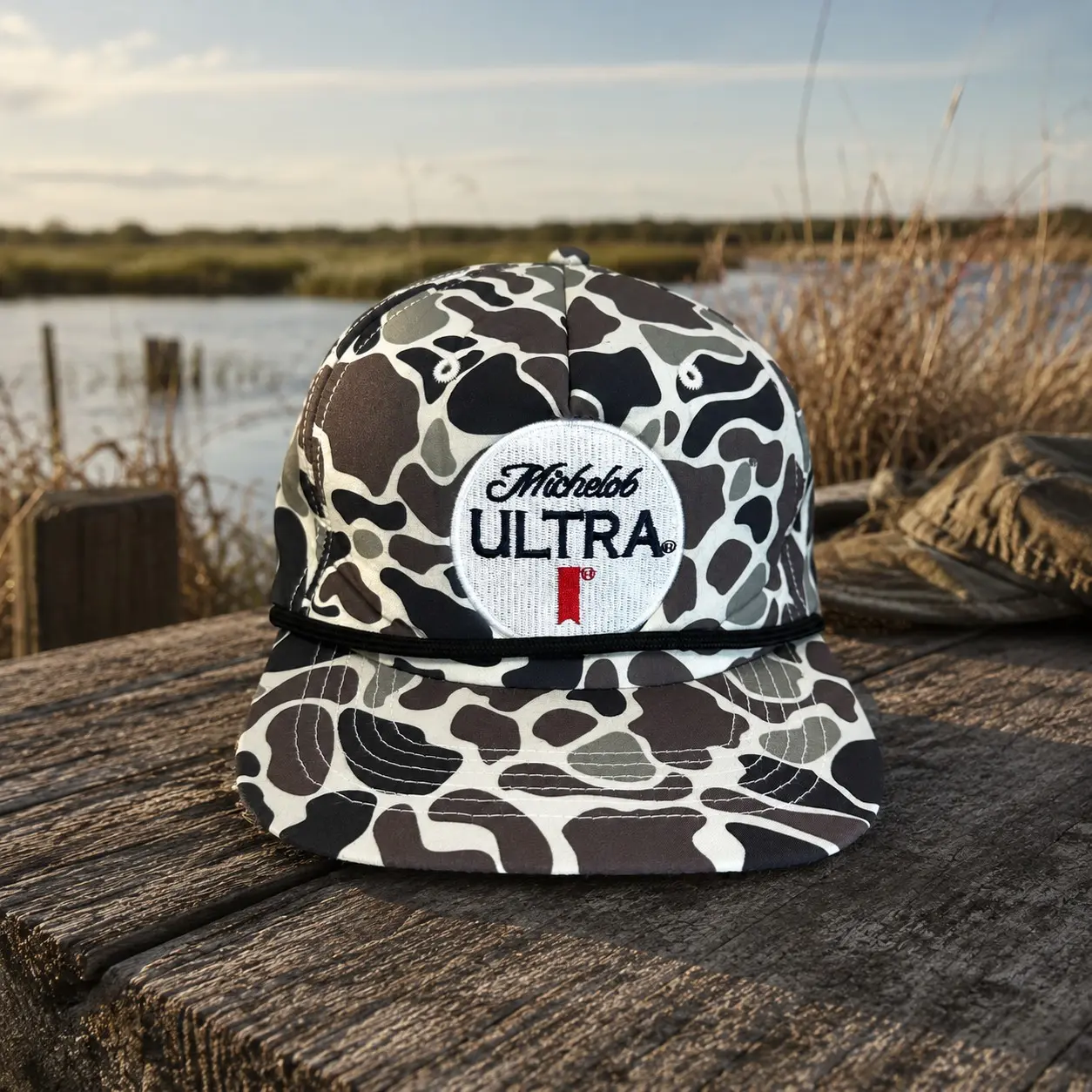 Michelob Ultra Camo Rope Hat, Embroidered Beer Logo Patch Cap, Vintage Outdoor Snapback, Hunting Camo Flat Bill Hat, Unisex Casual Cap