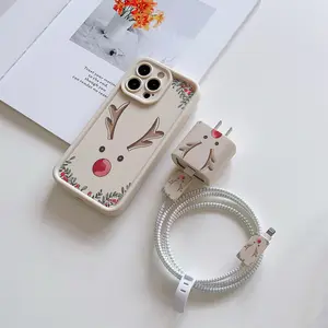 6 Piece Set Antler Phone Case Pattern, Charger Head Cover, Cable Protector, Storage Rope, Data Line Protection, Fits iPhone 6-17 Pro Max