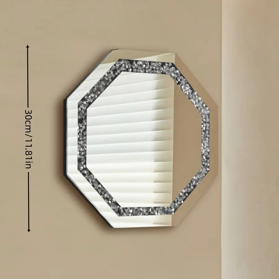 New 1pc Octagon Wall Mirror With Hanging Chain Punch-Free Vanity Makeup Mirror For Dorm Bathroom Washbasin Decorative Washroom Mirror Plastic Rectangle