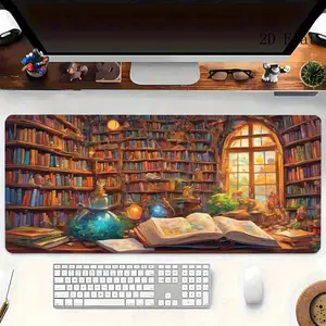 High Quality 1 Magic Library Desk And Mouse Pad- Features A Magical Bookshelf With Lights, Potion Bottles, And An Open Book Center, With A Non-Slip Rubber Base, Suitable For Home Offices And Gaming Environments- A Perfect Gift For Book Lovers And Fans Of