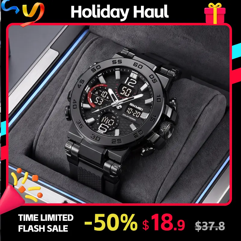 SKMEI Men's Trendy Multifunctional Sports Digital Watch - Large Dial, 50M Water Resistant, Analog-Digital Display, LED Chronograph, Countdown Timer, Outdoor Men's Fashion Wristwatch, Trendy Multifunctional Watch