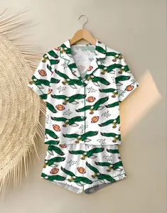 Women’s Eagles Football Print Pajama Set, Short-Sleeved V-Neck Sleepwear for All Seasons Button Front Pockets Comfortable All-Season Sleepwear