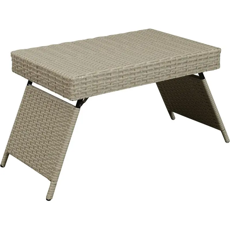 Portable Folding Grey Wicker Table - Lightweight Outdoor Piece, Patio Furniture, Weather Resistant Option, Lightweight Outdoor Table, Patio Outdoor Furniture