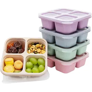 5 Pack Bento Lunch Box,4 Compartment Snack Containers,Divided Snack Box,Meal Prep Lunch Containers FOR Kids/Toddle/Adults,Food Storage Containers for School, Work and Travel