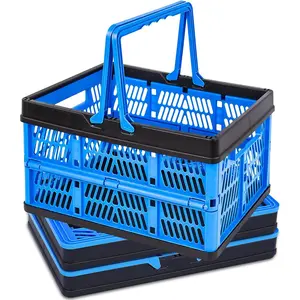 3 Packs 20L Collapsible Foldable Plastic Shopping Basket with Handles Ultra Flat Folding Grocery Crates for Car Trunk, RV & Home Organization Lightweight Design