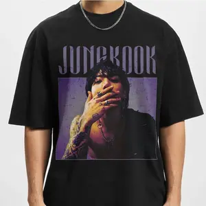Unisex Oversized Retro Cargo Short-Sleeve Jungkook  Shirt - Bangtan Arirang Kpop Gang Cartoon Graphic Tee, Fan Gift