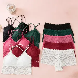 Sexy, Comfortable, and Fashionable Lace Women's Lingerie Set with Push-Up, Wire-Free Backless Bra, Briefs, and Camisole Top for Layering