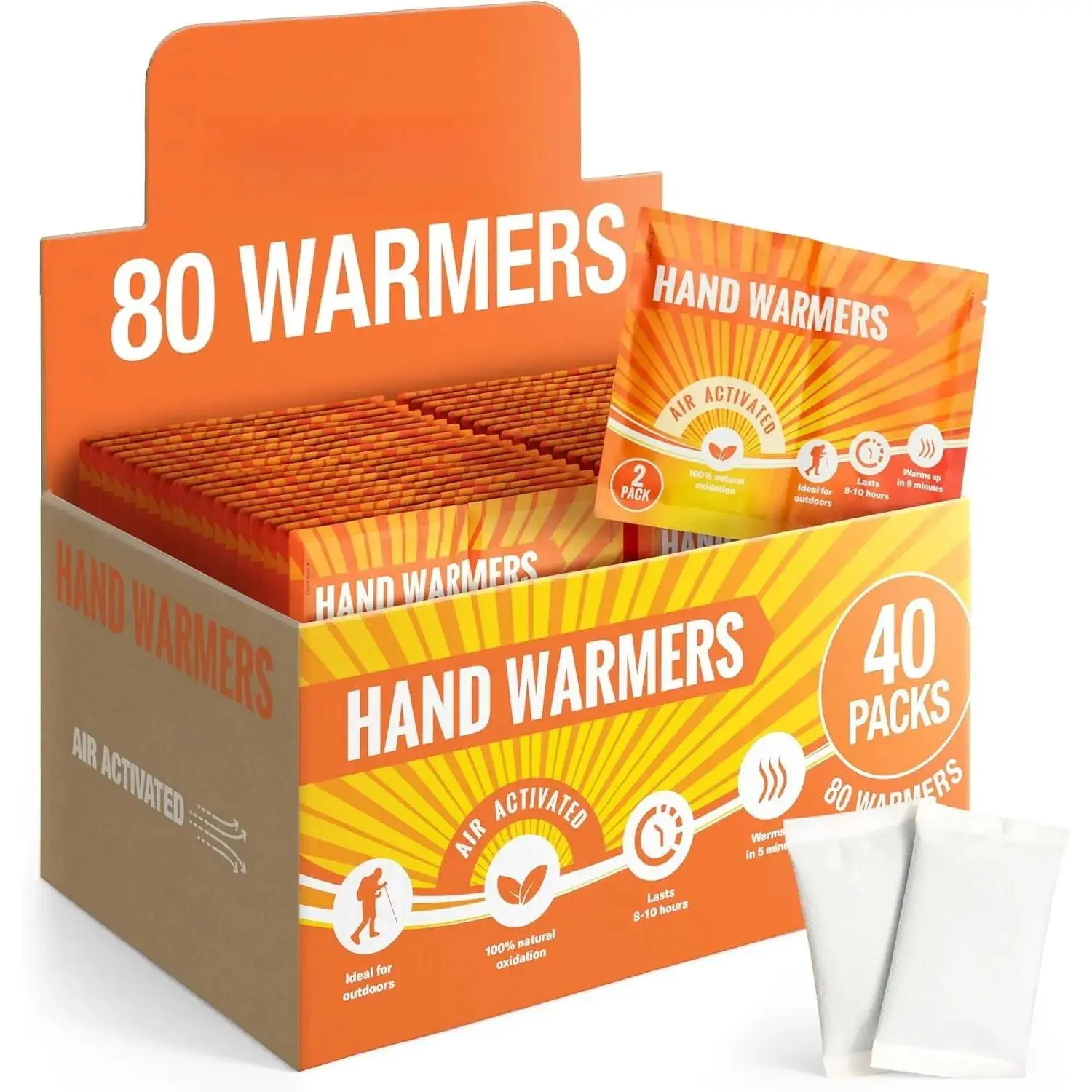 Hand Warmers Disposable Value Pack (2 Warmers per Pack) Pocket Warmers for Hiking, Outdoor Activities, Skiing - up to 10 Hours of Heat