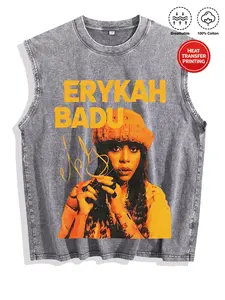 Cool Girl Print Men's Printed Vintage Washed Vest, Loose Fit, Casual Street Style,Men's Casual Crew Neck Sleeveless Washed Vest,  Perfect For Summer Vacations. Features A Stylish Print And Y2K Street Style. An Excellent Gift For Boyfriends