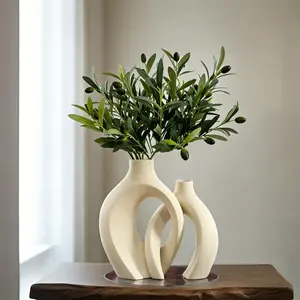 Mediterranean Style Olive Branches & Vases Set, Durable Washable Design, Home Decor for Living Room, Office, Patio