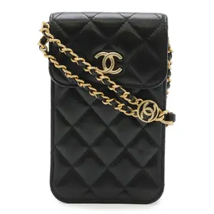 Pre-owned CHANEL Lambskin Small Leather Goods Chain Phone Case