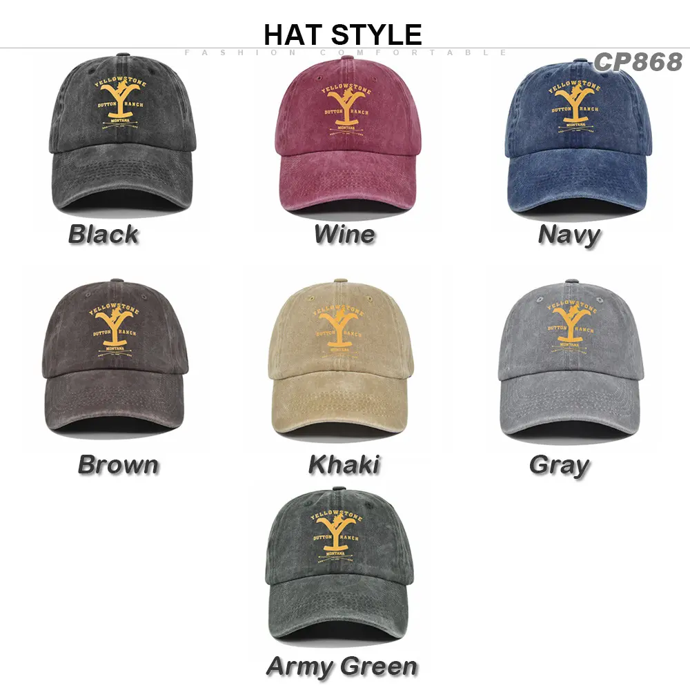 Cross-border European and American Y-print baseball cap, YELLOWSTONE embroidered duckbill cap, washed and distressed curved brim Yellowstone cap Cross-border European and American Y-print baseball cap, YELLOWSTONE embroidered duckbill cap, washed and distressed curved brim Yellowstone cap