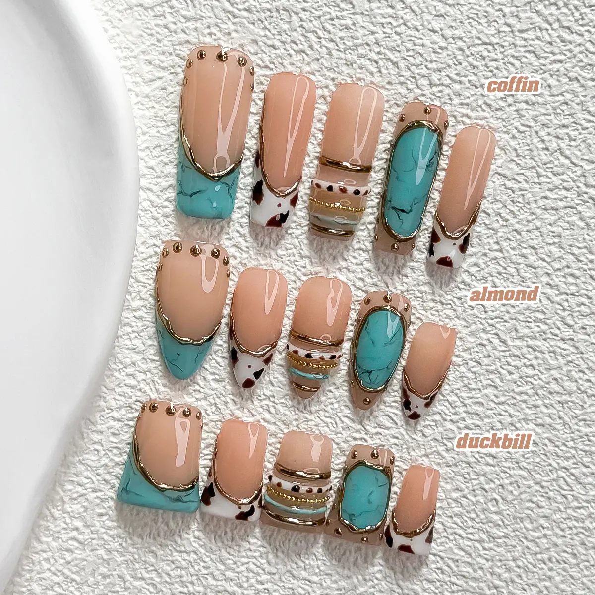 CuraTique Early Fall Collection | Turquoise marble | 10-Piece Set  100% Handmade Nail Stickers, 3D Gel Nails, Reusable Nail Decorations | 2026 SpringNails | Holiday | The Perfect Nail Art for Vacations | Birthday Parties&Gift-Giving