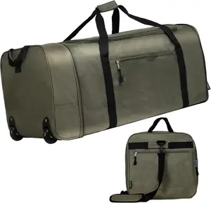 100L Foldable Rolling Duffel Bag with 2 Wheels, Light Weight Travel Duffel bag with Large Loading Capacity, 32 inch Rolling Duffel bag with Shoulder Strap for Travel Camping Sports, Green