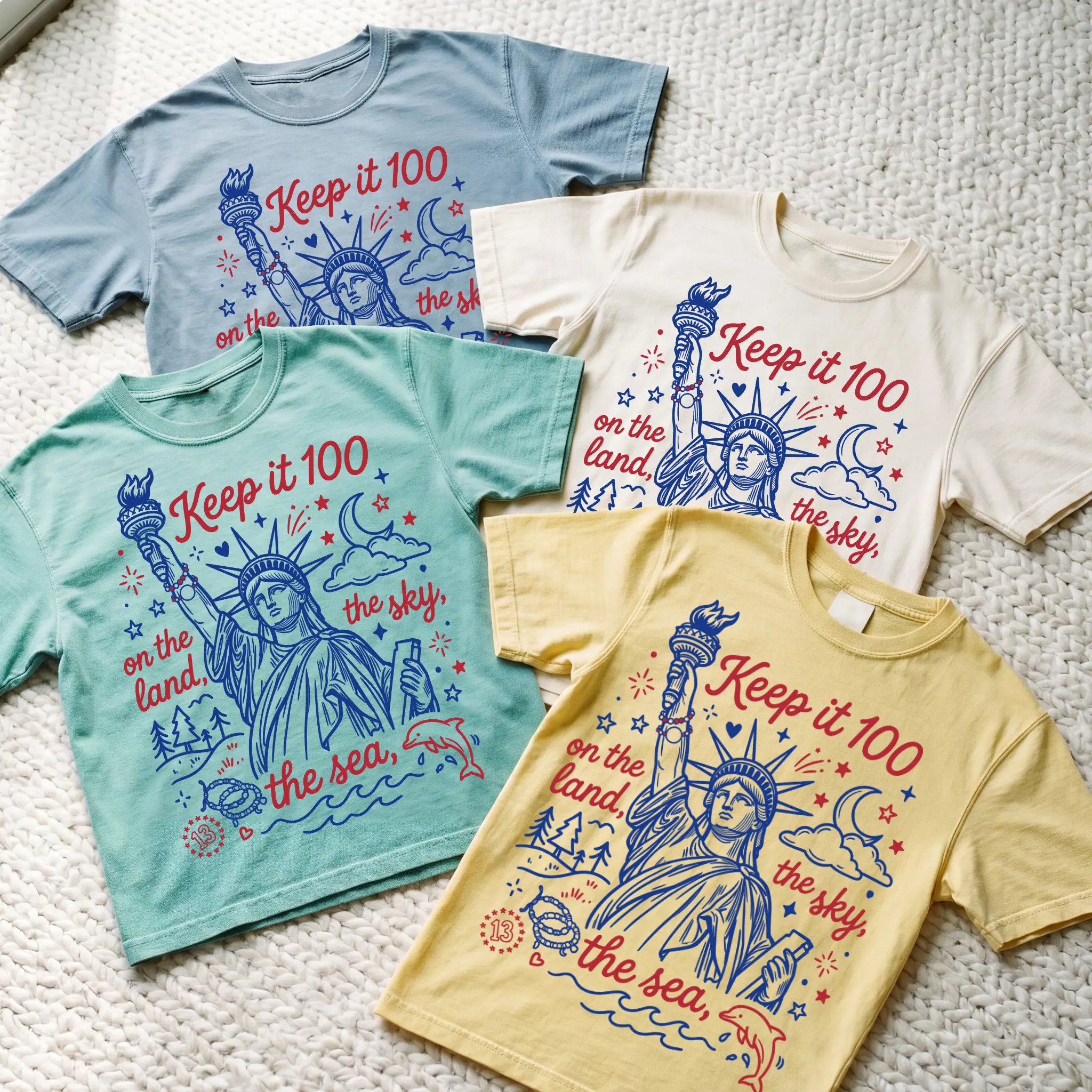 [Comfort Colors] Keep it 100 Theme 4th of July T-Shirt, Sweatshirt, Comfort Colors T-Shirt