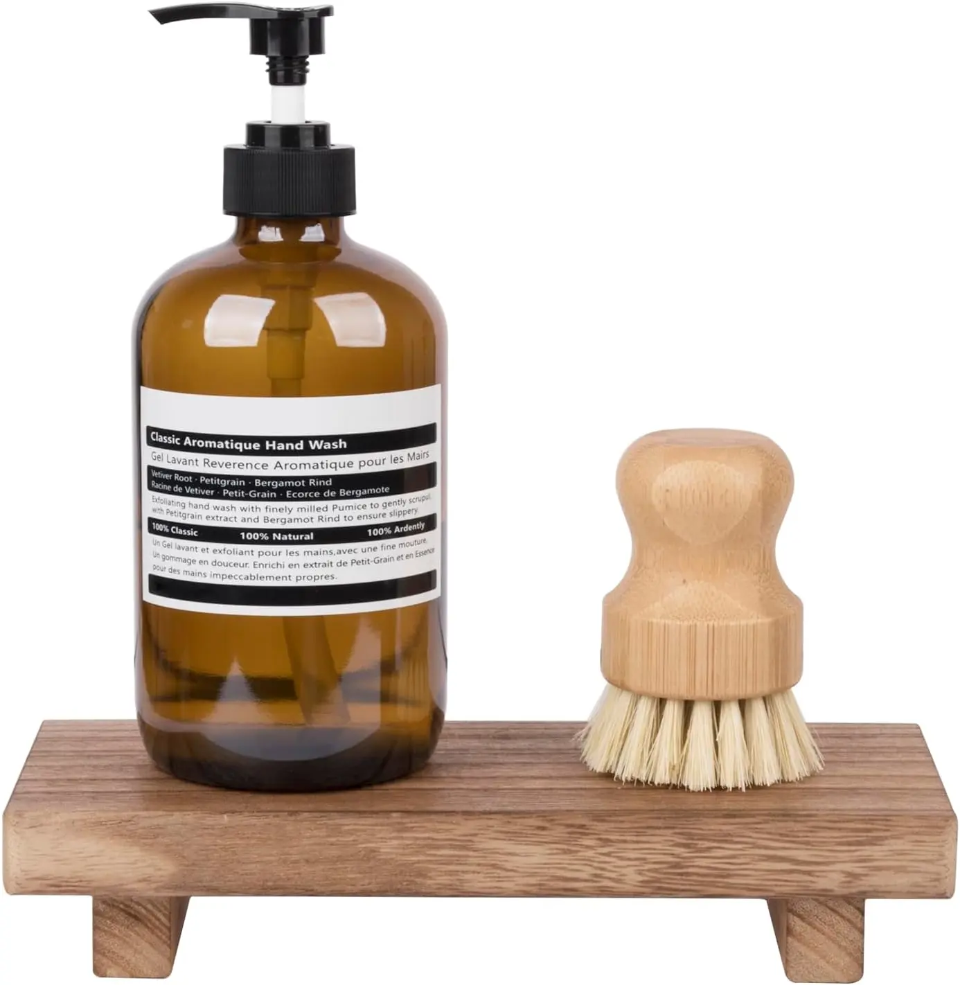 Small Wood Tray Pedestal Stand | Farmhouse Bathroom Decor Riser for Vanity, Kitchen Sink, or Counter – Rustic Soap Dish Holder in Brown Wooden