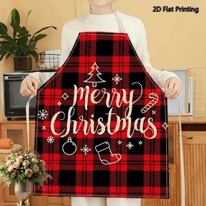 1PC 2D Flat Printed Red Black Plaid Christmas Style Apron For Home Cooking, Kitchen Wear, And Cooking Enthusiasts, Kitchen Cooking Aprons