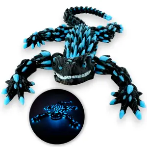 Glow in the Dark Articulated Armadillo Lizard - PhantomBlitz Black & Blue Glow Reptile Figurine with Moving Joints, 3d Printed Lizard for Mythical Lore or Fantasy Shelf Decor, 3d Lizard