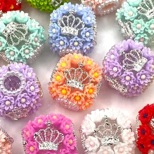 5pcs Bloom Like a Queen Fancy Beads - Flower Shape Beading & Crafting DIY Supplies with Crown Tiara Beaded Pen