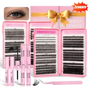 SEXYSHEEP Eyelash Extension Set Mixed with Two Boxes Of Thick Eyelash Extension Set D Curl Eyelash Cluster Single Eyelash Set with Bond&seal&remove&eyelash Tweezers DIY Eyelashes Extensions Novice Friendly Eyelash Extension Kit