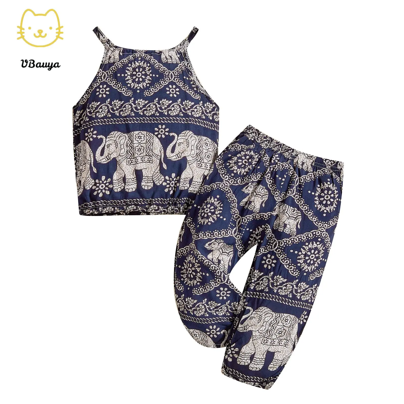 Toddler Girls' Boho 2-Piece Cotton Blend Gift Set - 1 Vest Top, High Waisted Harem Pants, 3-4 Years Animal Pattern Summer Sleeveless Outfit, Animal Print, Long, Kids Style, Boho Casual, Two-Pieces
