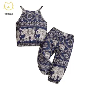 Baby Girls Summer Boho Elephant Tops Harem Pants 2 Piece Outfits