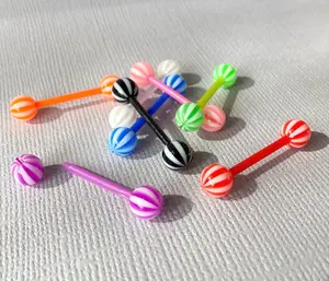 8pc Value Pack Candy Stripe Tongue Rings 14g Tounge Body Jewelry No Metal