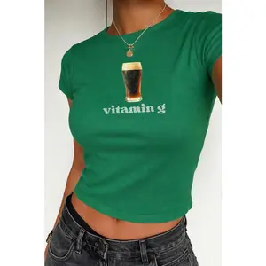 Vitamin G St Patrick's Day Baby Tee, Funny Beer Crawl Shirt, Y2K St Paddys Crop Top, Cute Lucky Girl Irish TShirt, Saint Pattys Parade