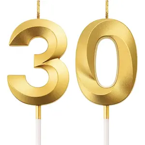 Birthday Number Candles Cake Topper Decoration for Birthday Wedding Anniversary Celebration Supplies (Gold, 30th)