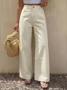 New spring and summer non-stretch jeans, pink high-waisted wide-leg pants - versatile women's jeans suitable for commuting, daily wear and vacations.