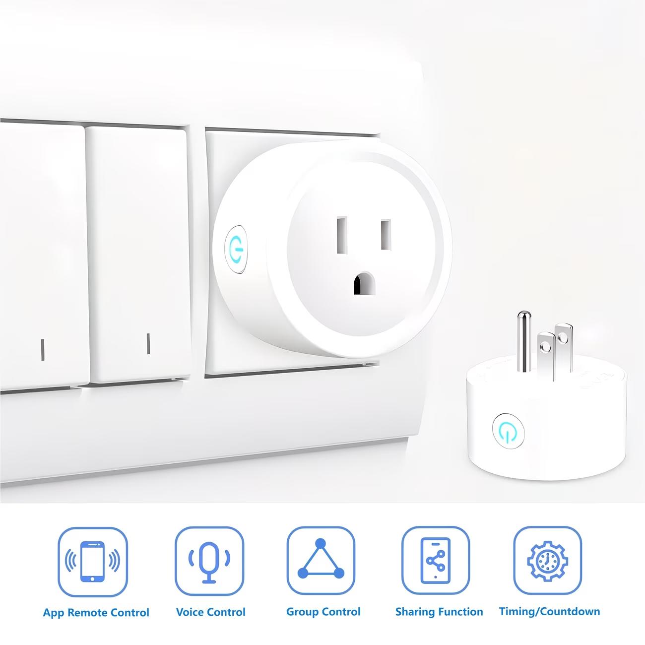 WiFi smart socket, power outlet with timer function and app control, multi-functional mini smart socket suitable for home and office, Alexa compatible.