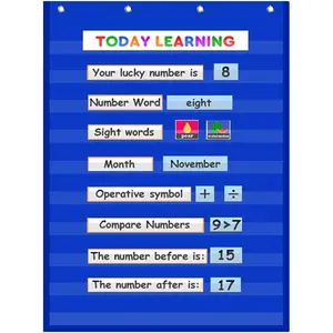 Standard Pocket Chart Clear 10 Pockets Chart for Classroom & Home Heavy Duty Hanging Pocket Chart for Word Wall/Letter Cards/Sentence Strips 28Wx43L,Blue