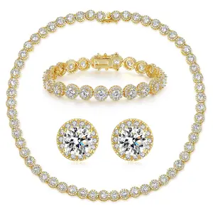 MDFUN  CZ Tennis Necklace Bracelet Earrings Set Unisex Shiny Jewelry Gift for Women Men Daily Party Wear