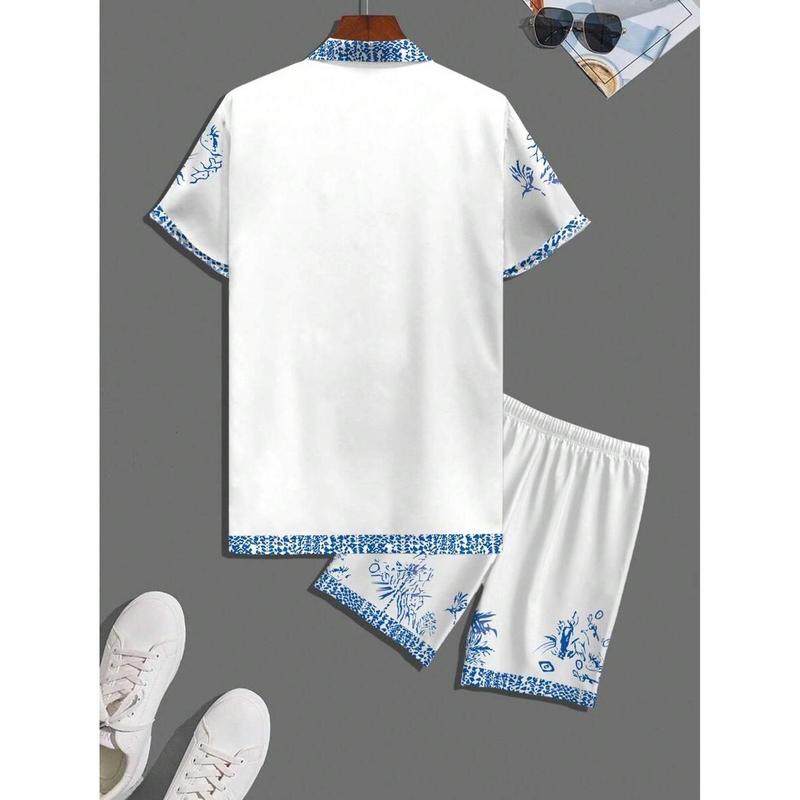 Men's Vacation Palm Tree Digital Print Shirt And Shorts Casual Suit Fabric Menswear