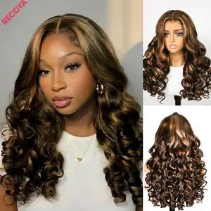 RECPYA P4/27 Honey Blonde Highlight Body Wave Human Hair Wigs for Black Women 200% Density Glueless Ready to Go Wig Premium Vietnamese Virgin Hair 7x6 HD Transparent Lace Closure Wigs Pre Cut Pre Plucked Bleached Knots 26 Inch
