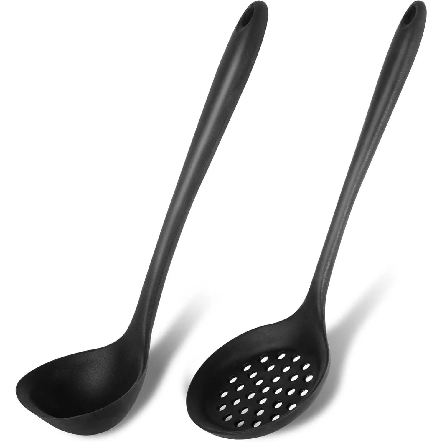 Silicone Soup Ladle Spoon Set of 2 Nonstick Large Skimmer Slotted Spoons Kitchen Strainer Heat Resistant Cooking Utensil for Stirring Serving Draining Frying