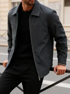 Men's collar casual jacket with zipper closure design, versatile and lightweight business jacket, made of 100% polyester fiber, suitable for daily outings, work trips, and formal wear, Coats - Spring and Autumn