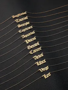 Vintage Letter Detail Pendant Necklace for Women, Constellation Charm Cuban Chain Link Necklace, Streetwear Matching Jewelry, Punk Accessory As Gift, Letters Necklace