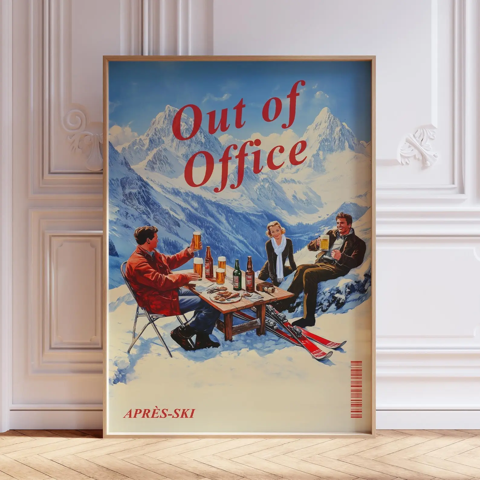 Vintage Après Ski Glossy Poster, Unframed Retro Winter Mountain Wall Art Print