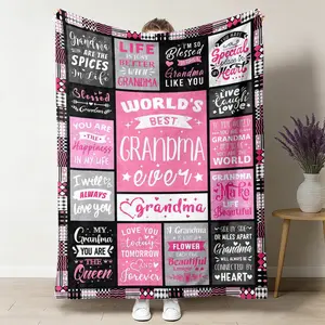 Pink Black Grandma Life Quote Flannel Throw Blanket, 1-Count Soft Cozy Warm Plush Throw, 50"x60" Couch Nap Blanket for Home, Grandma Birthday Gift,summervibes