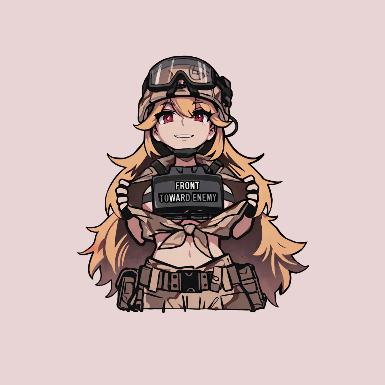 Anime Military Girl Vinyl Sticker, Cute Tactical Style Decal for Laptop, Water Bottle, Notebook, Gaming Accessories