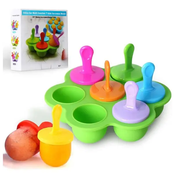 Mini Silicone Popsicle Mold, 7-cavity DIY Ice Pop Mold with Colorful Plastic Sticks, Popsicle Makers for Egg Bites, Lollipop and Ice Cream Mould, Baby Food Storage Container, Non-Stick Ice Cube Trays