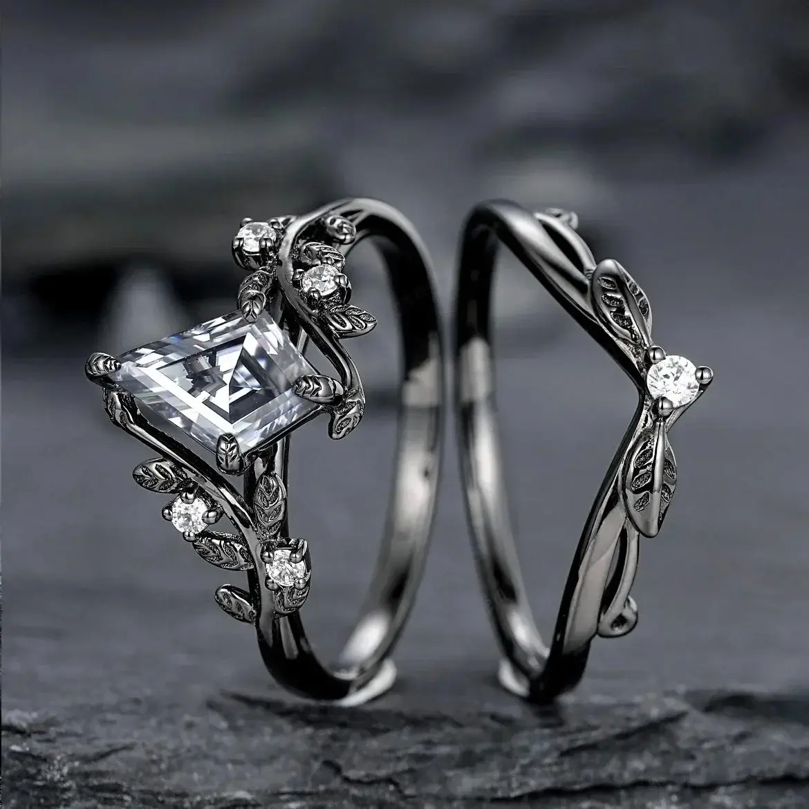 New explosive gun black jewelry, hot-selling polygonal zircon pair ring women's ring