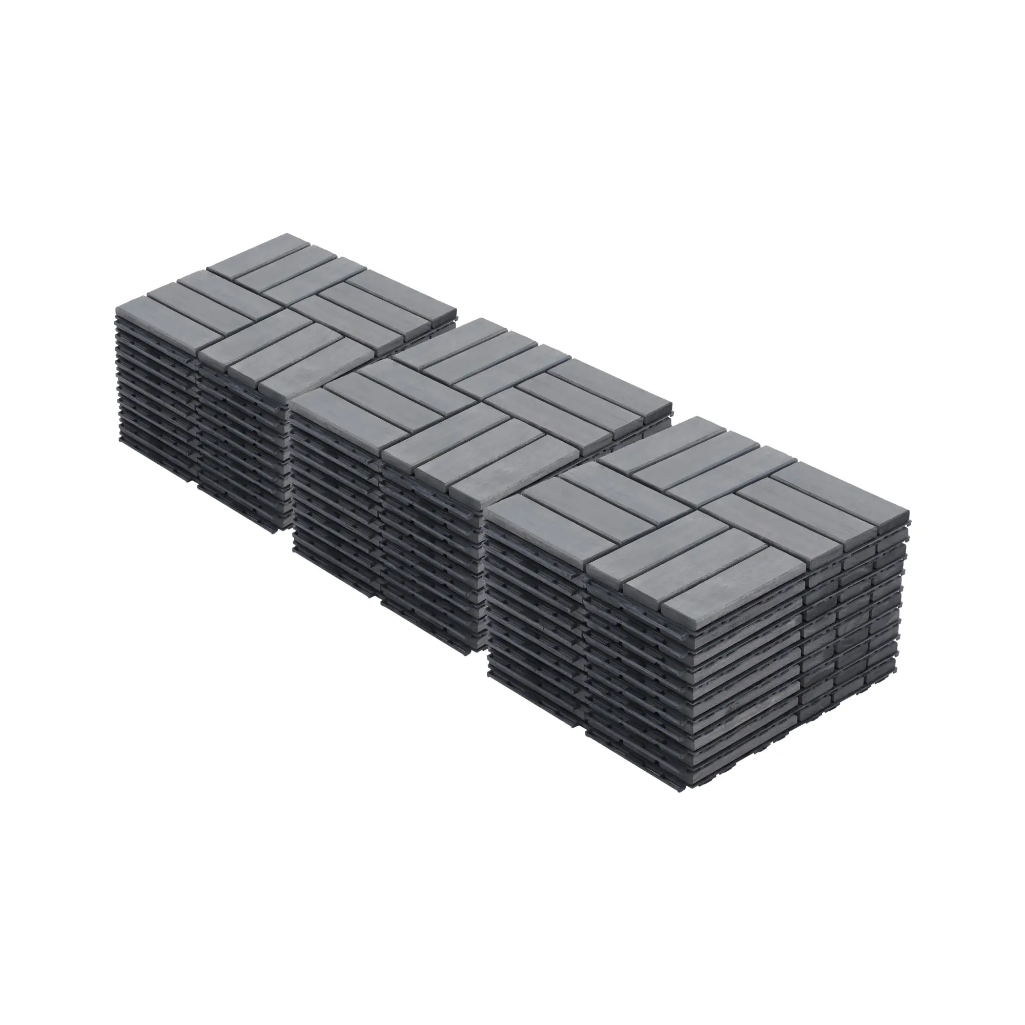 Interlocking Acacia Wood Deck Tiles, 30 PCS 12x12in Checker Pattern Light Gray Outdoor Flooring, 0.75in Thick Waterproof Anti-Mold for Patio, Balcony, Swimming Pool, Porch