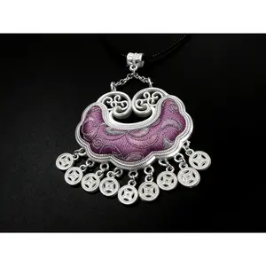 Handmade Hmong Miao Silver Lock Pendant Necklace |     Authentic Ethnic Longevity Lock Jewelry